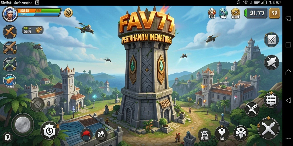 Tampilan gameplay menara dengan strategi bertahan yang intens.