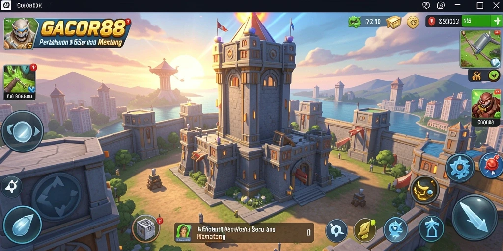 Tampilan gameplay menara dengan strategi menghancurkan musuh.