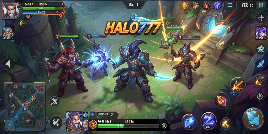 Screenshot HALO777 menampilkan aksi seru dalam pertarungan MOBA.