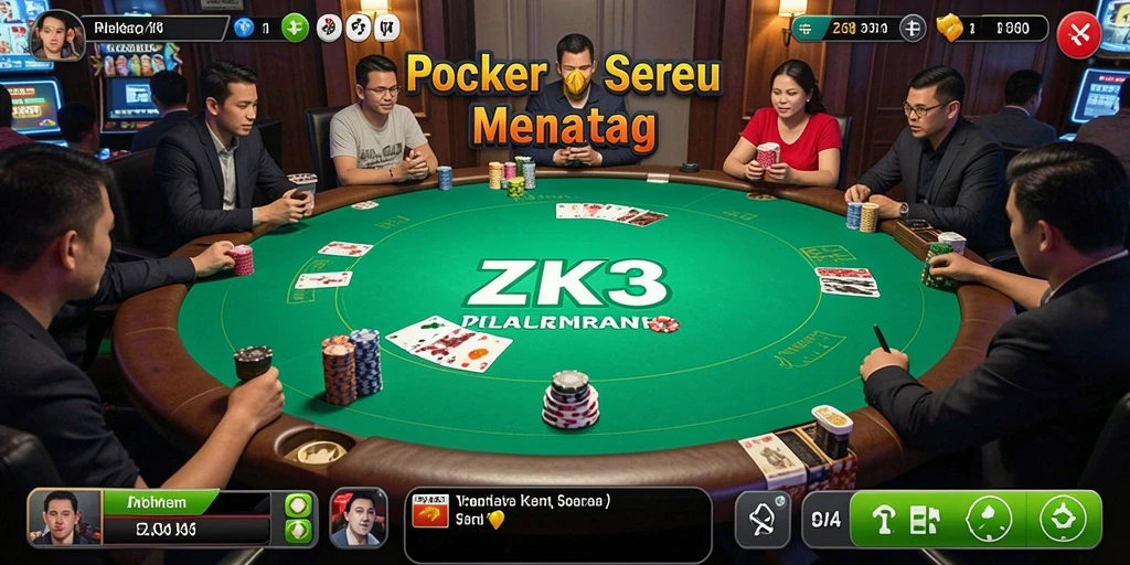 Screenshot gameplay ZK3 yang menampilkan suasana pertandingan poker.